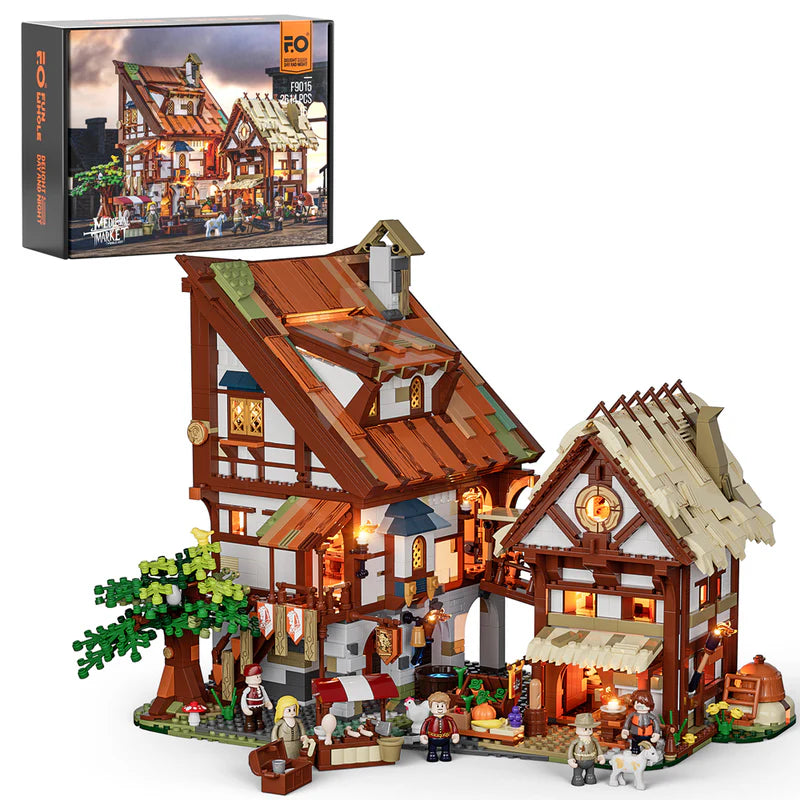 Funwhole F9015 - Mittelalterlicher Markt m. Beleuchtung - Neu - 2614 Teile - OVP