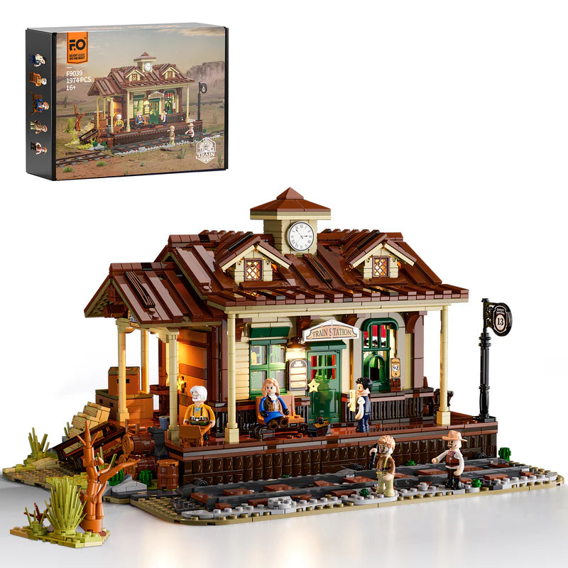 Funwhole F9039 - Western Train Station m. Beleuchtung - Neu - 1974 Teile - OVP