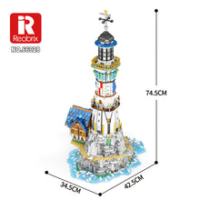 Lade das Bild in den Galerie-Viewer, Reobrix 66028 - Mittelalterlicher Leuchtturm m. Licht - Neu - 3228 Teile - OVP
